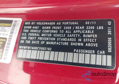 2012 Volkswagen Eos Lux from USA, damaged, VIN WVWFW7AH0CV002182